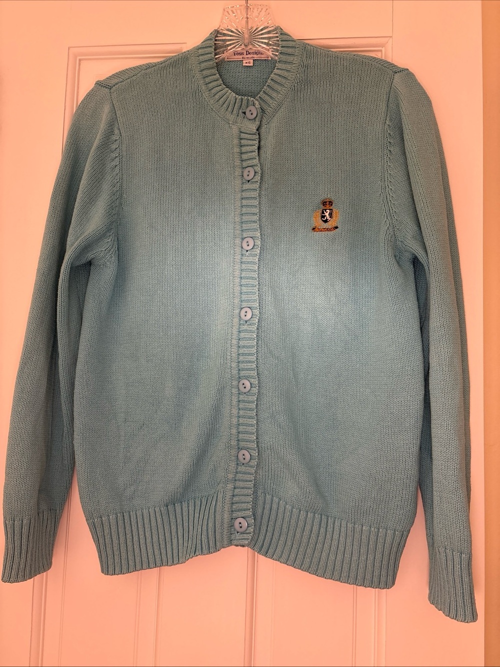 Women's Turquoise Blue Button-Front Crest Cardigan, size XS